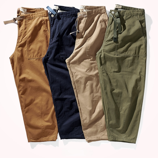 Jesień 2021 - Męskie spodnie japońskiego stylu Retro o prostym kroju z szerokimi nogawkami i kieszeniami - tanie ubrania i akcesoria