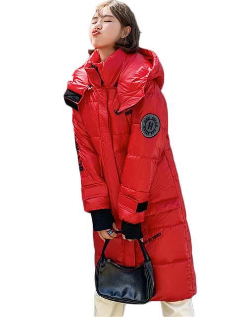 Puchowy płaszcz bawełniany 2022 - nowa kolekcja zimowa: kobiecy, koreański, gruby, ciepły, błyszczący, golfowy, luźny, wąski, z kapturem - kurtka Parka N45 - tanie ubrania i akcesoria
