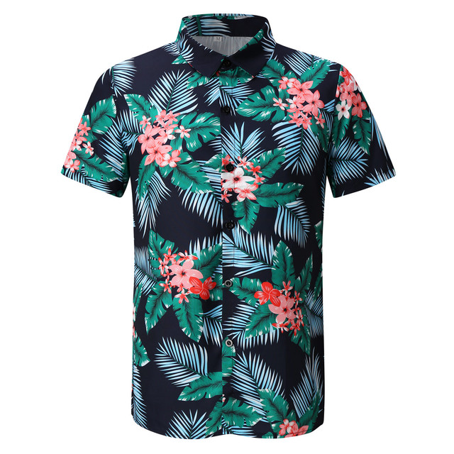 Koszulka letnia z krótkim rękawem Homme w kwiatowy liść hawajskiego wzoru - tanie ubrania i akcesoria