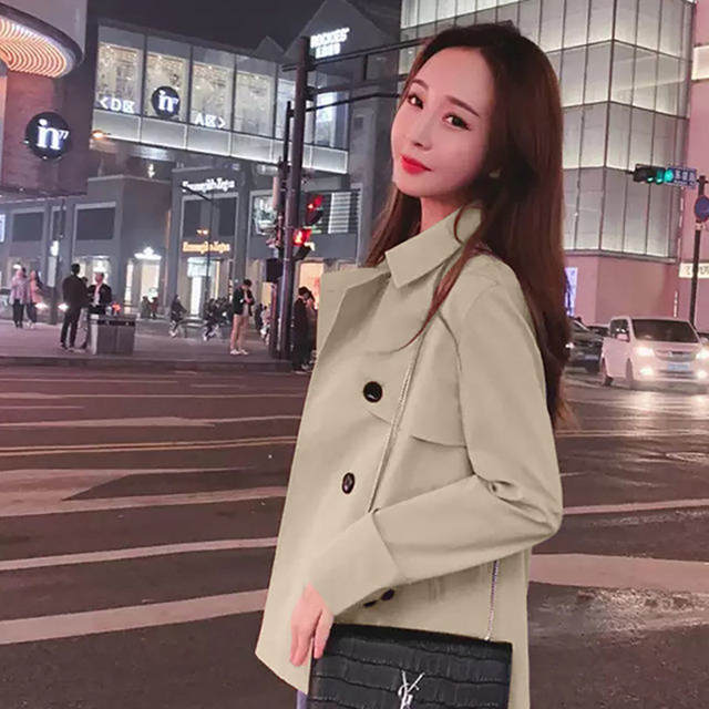 Krótki damski płaszcz wiosna/jesień 2021, koreański styl, luźny uczeń, cienka wiatrówka - tanie ubrania i akcesoria