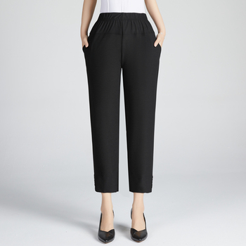 Letnie spodnie damskie 2021 Solid Color High Waist - czarne cienkie spodnie w stylu Casual