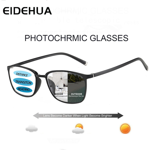 2021 Unisex Fotochromowe Wieloogniskowe Okulary do Czytania Progresywne 1.0-4.0 Anti-blue UV z Cieniem Słońca - tanie ubrania i akcesoria