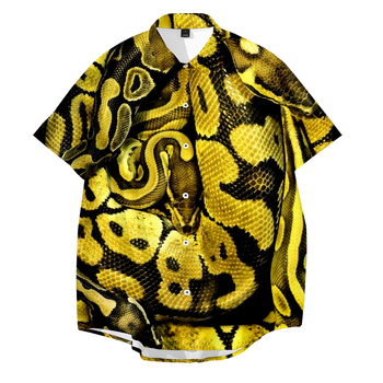 Koszula męska na co dzień z krótkim rękawem w klimacie hawajskim, z paskiem złoconej skóry węża