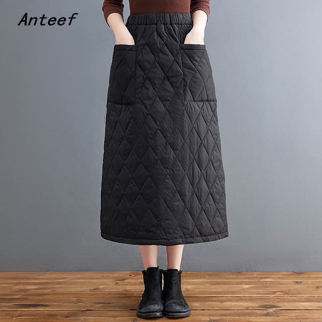 Spódnica damska Anteef czarna bawełna plus rozmiar vintage z wysoką talią, długa, luźna – jesień/zima 2021 - tanie ubrania i akcesoria