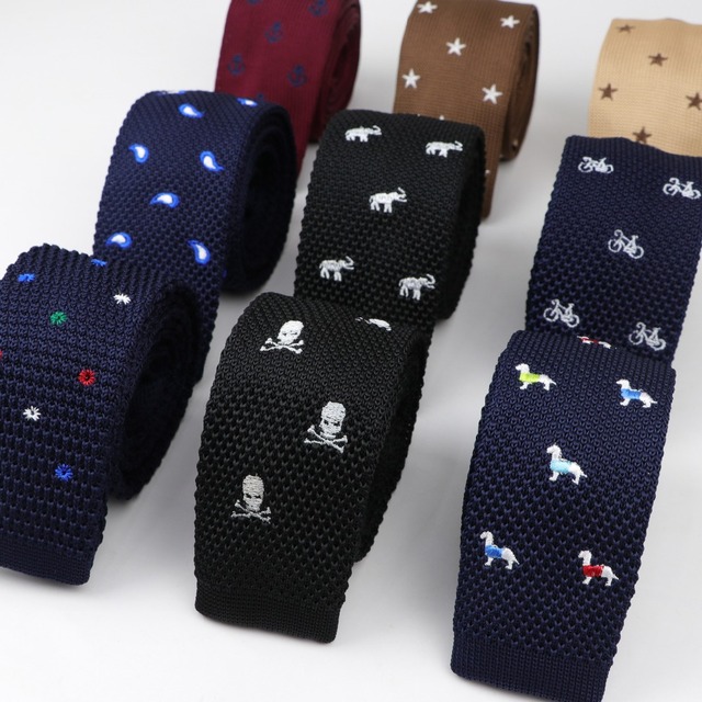 Męskie haftowane krawaty z motywem rowerowym i wzorem szkieletu - wąskie, szczupłe, tkane - tanie ubrania i akcesoria