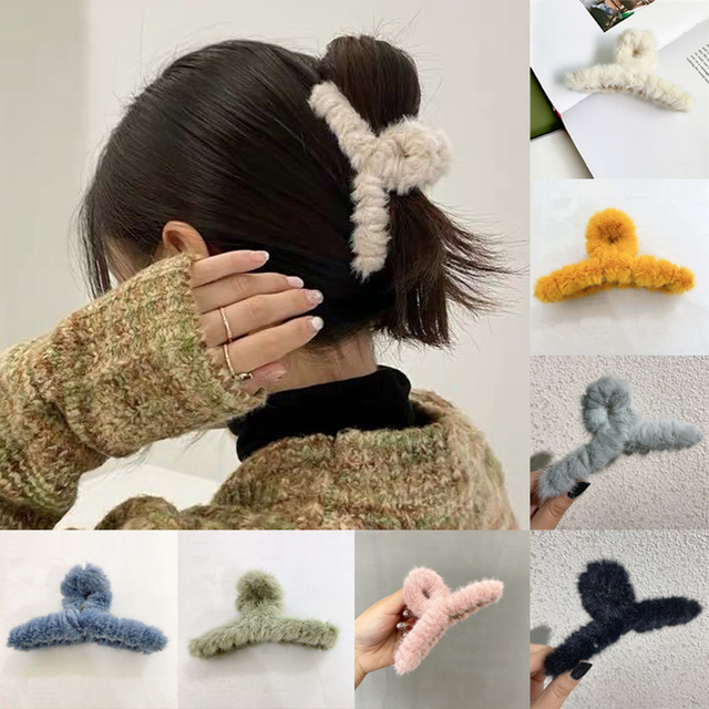 Pluszowe spinki do włosów Faux Fur z Korei - Hairgrips dla kobiet na jesień i zimę - tanie ubrania i akcesoria