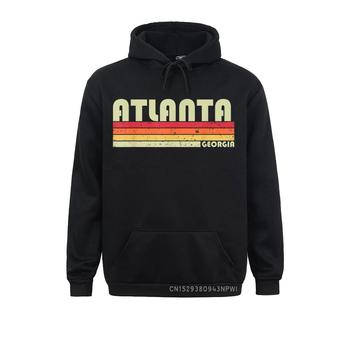 Bluza Męska Retro z Kapturem Atlanta, Georgia - Śmieszne Miasto Korzeni Domowych, Styl 70s-80s