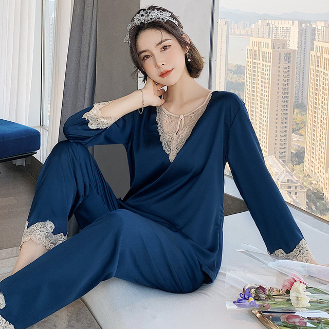Nowa koreańska piżama damska z jedwabiu lodowego i świeżą francuską koronką w stylu księżniczki, rozmiar plus - tanie ubrania i akcesoria
