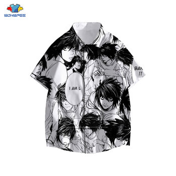 Lekka koszula z krótkim rękawem typu oversize Horror Anime Death Note z drukiem 3D Yagami - koszula plażowa na lato