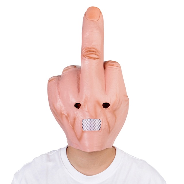 Lateksowa maska DJ z palcem w środku - idealna na Halloween - tanie ubrania i akcesoria