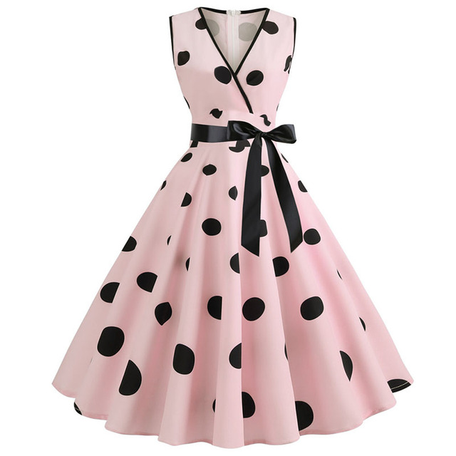 Sukienka Retro Audrey Hepburn 1950s 60s Rockabilly Polka Dot z kokardką Plus Size - tanie ubrania i akcesoria