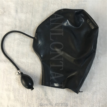 Unisex lateksowa maska egzotyczna z czarnym nadmuchiwaniem - ręcznie robiona, z zamkiem błyskawicznym