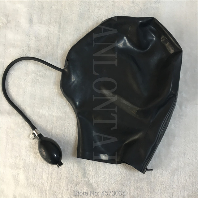 Unisex lateksowa maska egzotyczna z czarnym nadmuchiwaniem - ręcznie robiona, z zamkiem błyskawicznym - tanie ubrania i akcesoria