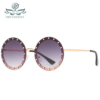 Okulary przeciwsłoneczne D&T 2021 dla kobiet i mężczyzn: okrągłe oprawki diamentowo udekorowane, gradientowe szkła, luksusowa marka, UV400