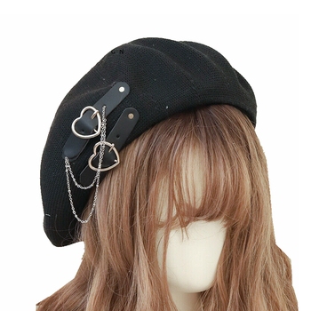 Czarna Lolita Gothic Punk Beret dla kobiet, oddychający i lekki, idealny na lato Harajuku, z klamrą w kształcie serca, czapka JK Hat