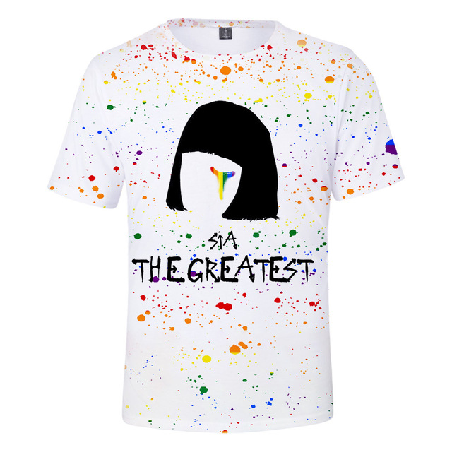 Koszula z nadrukiem SIA T - nowa moda! Męska koszulka z krótkim rękawem, popularna wśród fanów Harajuku i piosenkarki Sia - tanie ubrania i akcesoria
