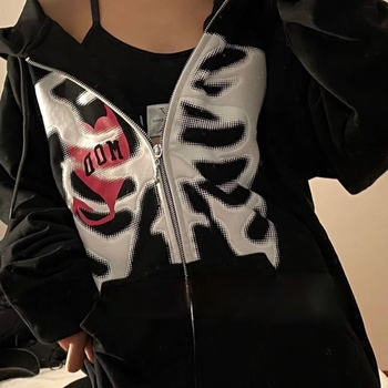 Bluza z kapturem Y2K Harajuku nadruk czaszka Gothic długie rękawy płaszczjesień Retro Gothic - Oversized