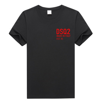 Koszulka męska casual DSQ2 z logiem DSQ, czarny t-shirt O-Neck z 100% bawełny