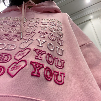 Bluza damska z kapturem Streetwear Good You Heart - haftowane litery, eleganckie, różowe