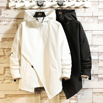 Japan Style Sweter Kurtka Jesienno-Jesienna Męska Streetwear z Kapturem w Stylu Oversize - Biały/Czarny - 2021 - Rozmiary 5XL-7XL