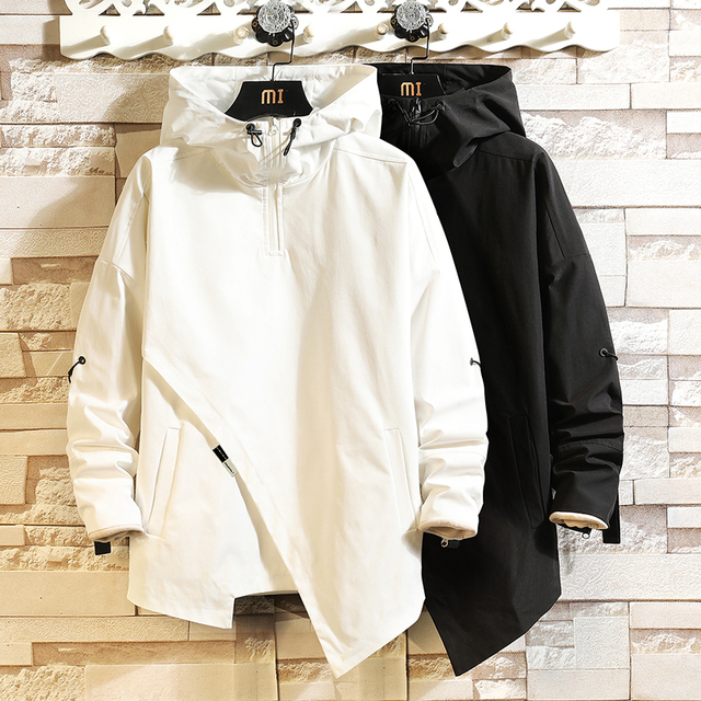 Japan Style Sweter Kurtka Jesienno-Jesienna Męska Streetwear z Kapturem w Stylu Oversize - Biały/Czarny - 2021 - Rozmiary 5XL-7XL - tanie ubrania i akcesoria