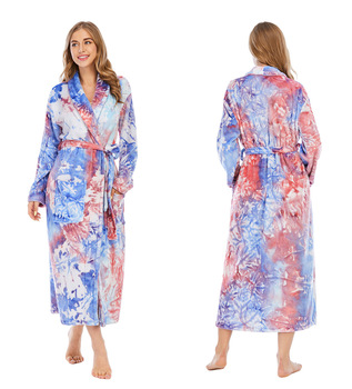 Nowoczesny szlafrok zimowy dla kobiet - kwiatowy druk, flanela, gruba i ciepła bielizna nocna w stylu japońskiego Kimono