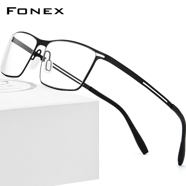 Tytanowe okulary korekcyjne FONEX B dla mężczyzn - oprawka Ultralight Semi Rimless, krótkowzroczność, bezśrubowe - 874 - tanie ubrania i akcesoria