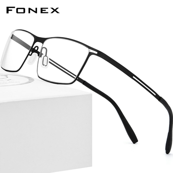 Tytanowe okulary korekcyjne FONEX B dla mężczyzn - oprawka Ultralight Semi Rimless, krótkowzroczność, bezśrubowe - 874