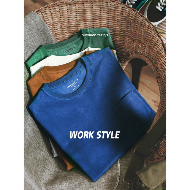 Koszulka męska SIMWOOD 2021 lato - gruba tkanina, 240g, kolor jednolity, luźny styl, rozmiar Plus - wysoka jakość - tanie ubrania i akcesoria