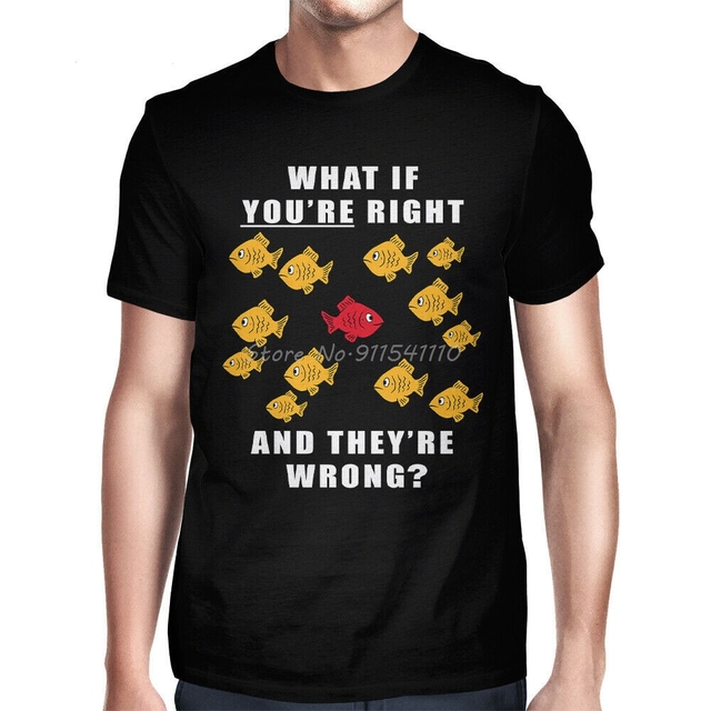 Koszulka męska 'Co jeśli masz rację i są w błędzie' - model T-Shirt, wzór Fargo Fish, styl Harajuku Streetwear - tanie ubrania i akcesoria