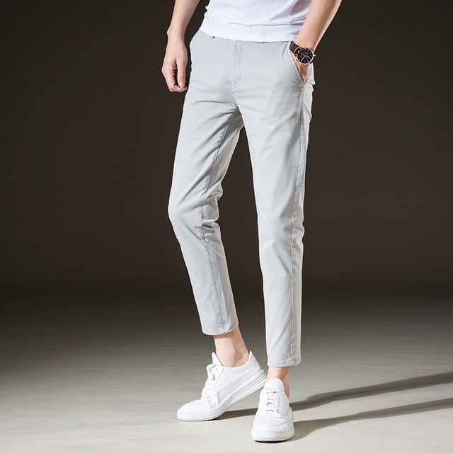 Męskie koreańskie obcisłe spodnie ołówkowe do kostek, proste i elastyczne - tanie ubrania i akcesoria