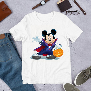 T-shirty damskie z nadrukiem dyniowej głowy Mickey Mouse w stylu Halloween (krótki rękaw, luźny fason, unisex)