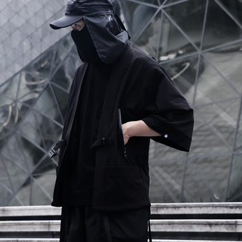 Czarna szata samuraj Kimono Techwear oversize – lekka kurtka przeciwsłoneczna, styl hip-hop punk