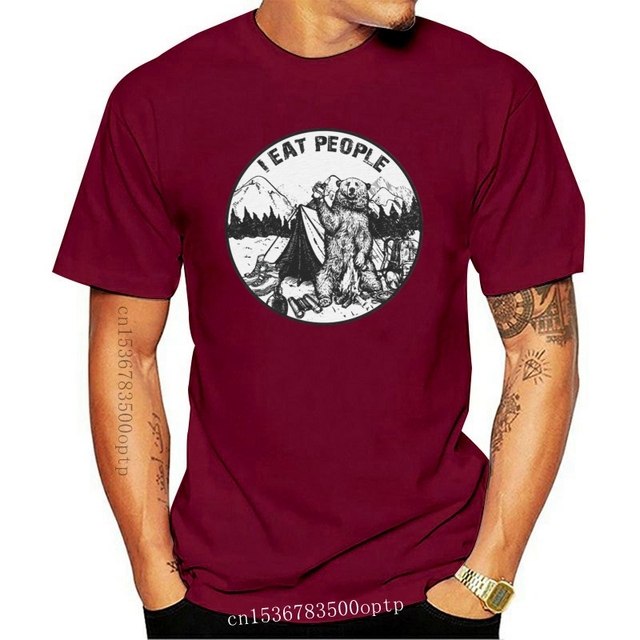 Koszulka męska Nienawidzę ludzi, jem ludzi - zabawny motyw niedźwiedzia dla campingowych pieszych wycieczek - tanie ubrania i akcesoria