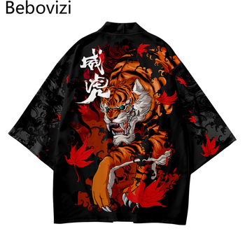 Kimono Streetwear unisex z grafiką tygrysa wielki rozmiar styl japoński