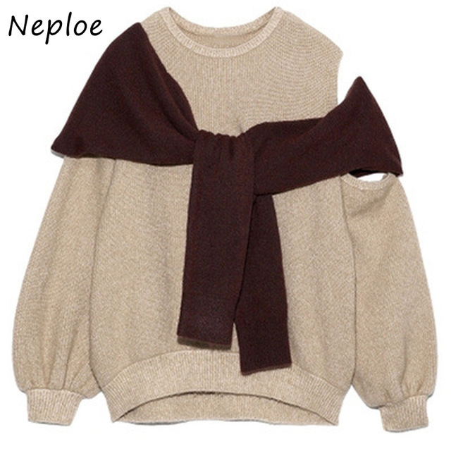 Bufiaste swetry damskie bez ramiączek z dzianiny w japońskim stylu jesienno-zimowym 2021 - tanie ubrania i akcesoria