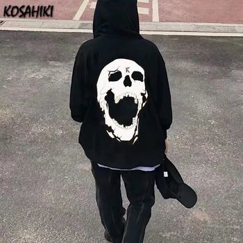 Bluza z kapturem KOSAHIKI Y2K z nadrukiem szkieletu kobiecego i męskiego, bawełniana, jesień 2021, styl Gothic Harajuku Grunge