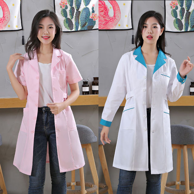 Fartuch laboratoryjny damski w trzech stylach: różowy, biały, jednolity - tanie ubrania i akcesoria
