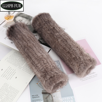 Luksusowe norkowe rękawiczki bez palców dla kobiet - dzianina naturalna norek, długość 30 cm