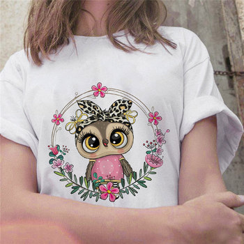 Śliczna graficzna koszulka damska ze sową - dziewczęcy T-shirt Harajuku dla kobiet 2021
