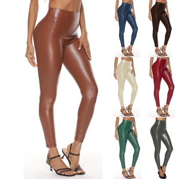 Damskie legginsy z wysokim stanem, wykonane z nowoczesnego materiału PU, Plus Size, push up, hip skinny, slim, 2021
