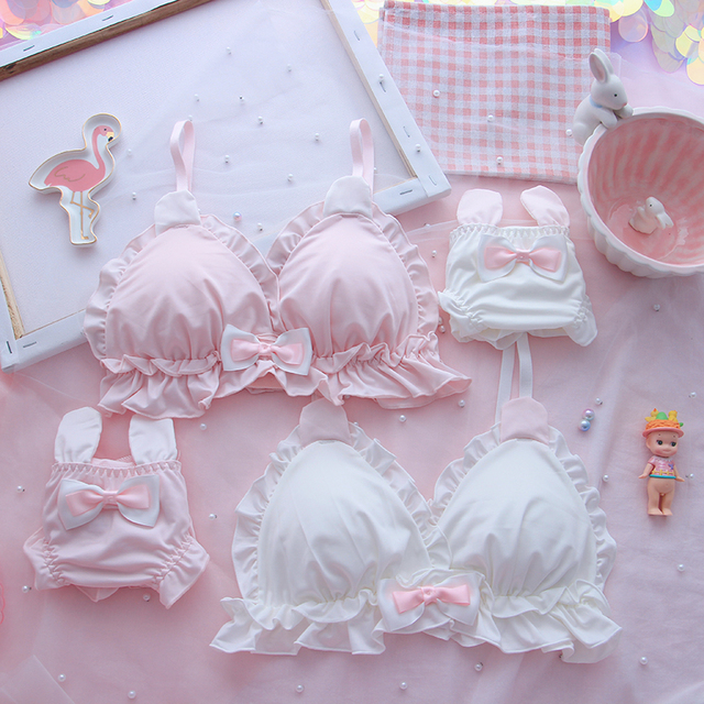 Zestaw bielizny Lolita z króliczymi uszami dla japońskiej dziewczyny - miękka trójkątka dla studentki - tanie ubrania i akcesoria