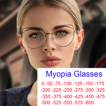 Nowe okulary korekcyjne dla kobiet z krótkowzrocznością, soczewki optyczne, anty-niebieskie światło, metalowa oprawa, modne okulary komputerowe, kocie oko, -1 do -6 dioptrii