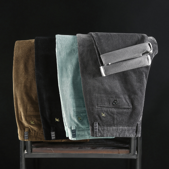 Spodnie męskie jesienno-zimowe ze sztruksu, luźne, proste, biznesowe, wysoki stan, rozmiar Plus - tanie ubrania i akcesoria