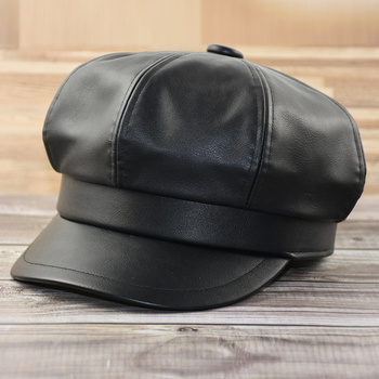 Czarny skórzany beret w męskim dużym rozmiarze - 54cm, 56cm, 57.5cm, 59cm, 61-62cm