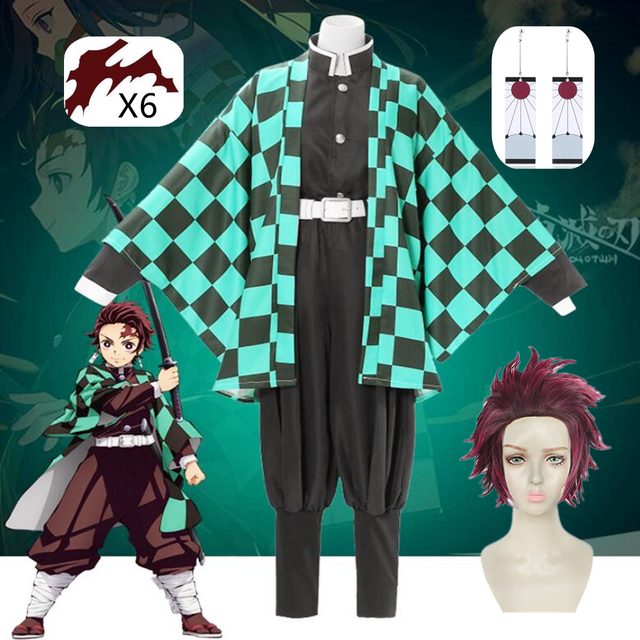 Kostium Anime Demon Slayer Tanjirou Kamado w stylu kimono dla dorosłych dzieci na Halloween - tanie ubrania i akcesoria