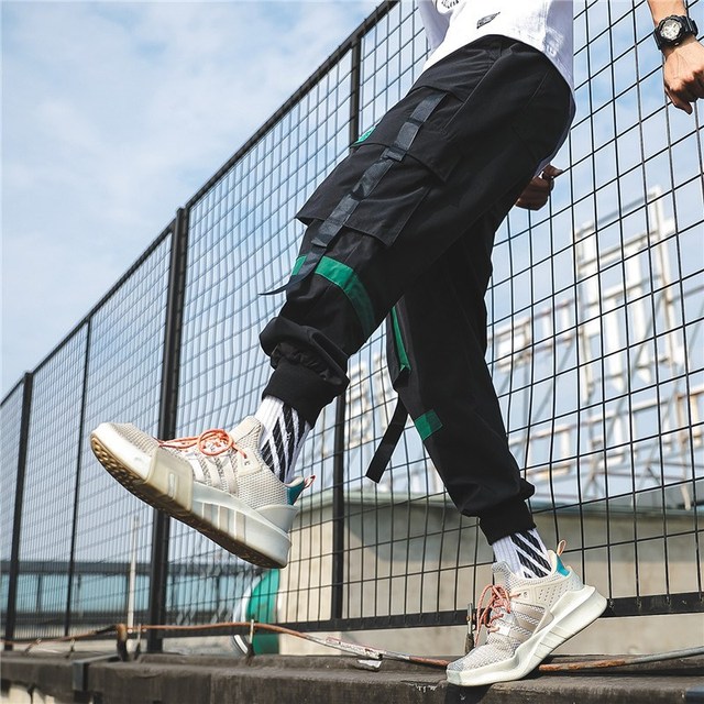Męskie spodnie dresowe Cargo Prowow 2021 wiosna, multi-pocket, przycięte, w stylu Hip-Hop, do joggingu - tanie ubrania i akcesoria