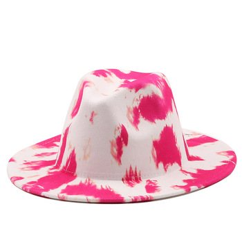 Nowy, barwiony wełniany filcowy kapelusz Fedora z dużym okrągłym rondem - styl Jazz, Panama, Cowboy, Vintage, Unisex - bawełna, graffiti, kościół, przyjęcie