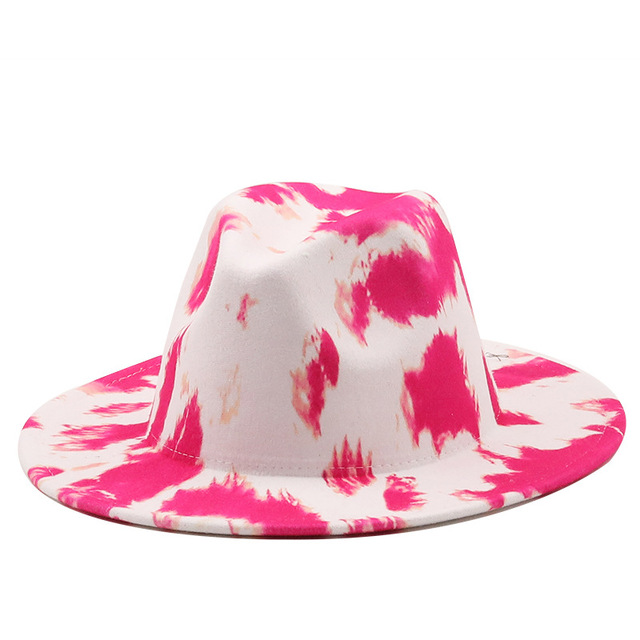 Nowy, barwiony wełniany filcowy kapelusz Fedora z dużym okrągłym rondem - styl Jazz, Panama, Cowboy, Vintage, Unisex - bawełna, graffiti, kościół, przyjęcie - tanie ubrania i akcesoria