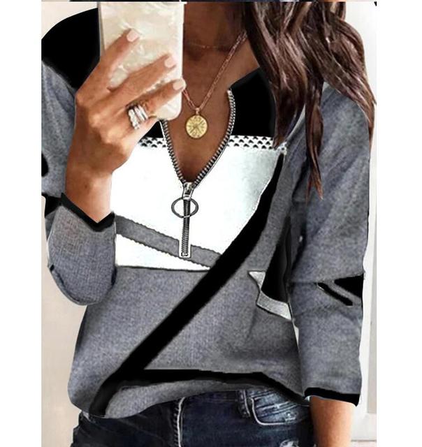Sweter damski Color Block z kapturem i suwakiem, długie rękawy, casualowy top, wiosna/jesień 2022 - tanie ubrania i akcesoria